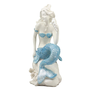 Decoração de casa náutica bonito azul sereia relaxar estatueta resina oceano - Product Image 3
