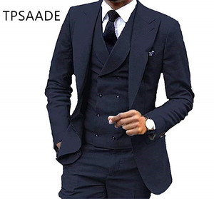 Chaleco de doble botonadura boda novio fiesta hecho a medida hombres trajes 3 piezas WPY0018 - Product Image 1