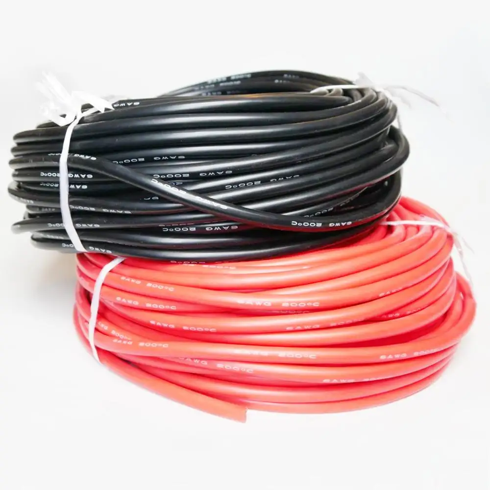 soft 6AWG Flexible Silicone Multi-Strand Wire Cable 600V 200C Red/Black 1/2/3/5m