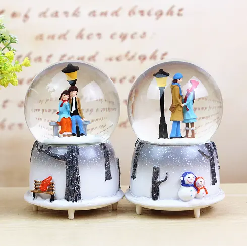 Лидер продаж, Музыкальная шкатулка с изображением города неба, снежного шара 80/100 мм, со световым и снежным насосом, хрустальный шар для влюбленных, подарок