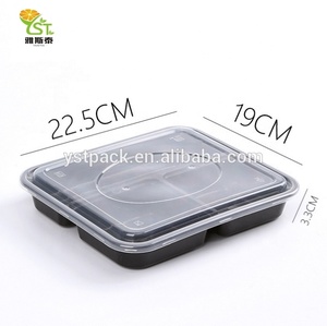Disposable Black <strong>Plastic</strong> pp Takeaway <strong>square</strong> 3-compartment Bento Lunch Box Food <strong>Containers</strong> - Product Image 3