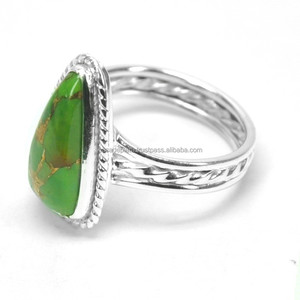 Vert Cuivre Turquoise Gemme 925 Sterling Silver Designer Bague Bijoux Classique Argent Plaqué Bague À La Mode Pour Cadeau Fête - Product Image 2