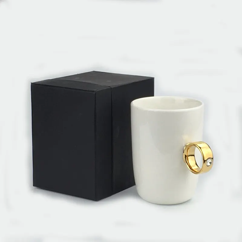 Taza de cerámica con mango de anillo de diamante, regalo de aniversario de boda