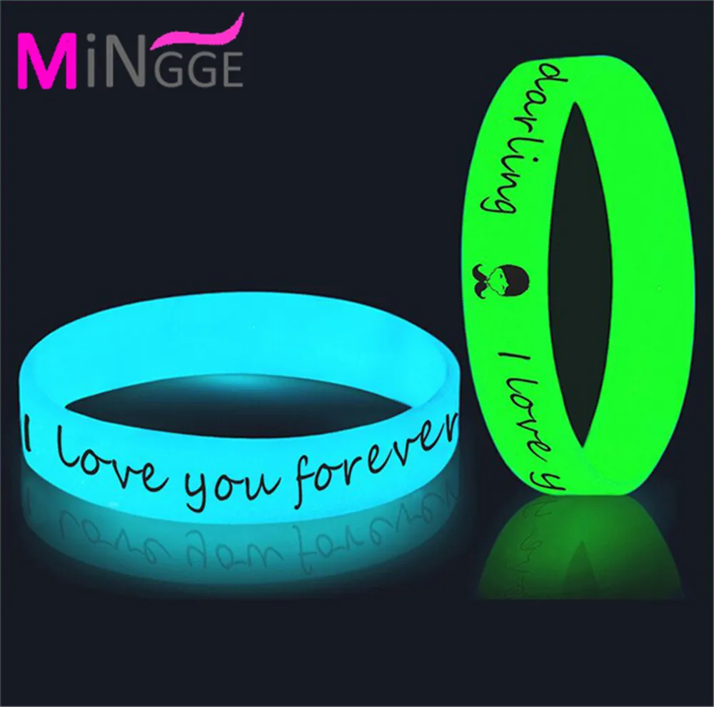 Bracelet en caoutchouc silicone fluorescent, pour hommes, personnalisé, 1 pouce, lueur dans l'obscurité