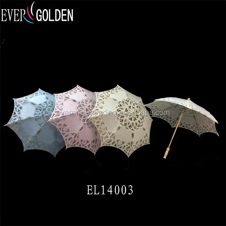 Producten Verkopen Goedkope Kant Bruiloft Parasol Paraplu Houten As Cotton Lace Parasol