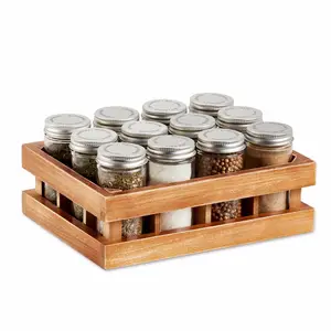 Conjunto de prateleira de madeira com 12 potes, utensílios de bambu, tempero e potes de aço inoxidável personalizado, exclusivo, com 12 jarras