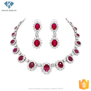 <span class=keywords><strong>Granate</strong></span> piedra platino italiano traje traje del pendiente del collar - Product Image 1