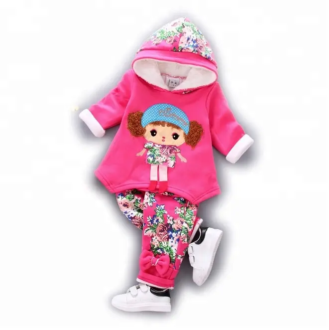 Website Fleece Winter Kids Clothes Korean Girls Clothing Set Wholesale
