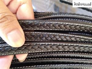 12mm larghezza 5mm spessore cinturino in pelle nappa nera tinta unita doppio cucito linee bianche cucite con due tessitura a nastro in pelle - Product Image 6