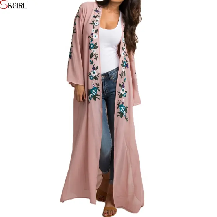 French casual stylish women solid plain color plus size long kimono cardigan tops