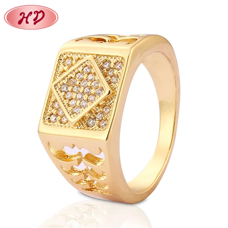 Anillo de compromiso de boda para hombre, con diamantes grandes, dorado con tachuelas