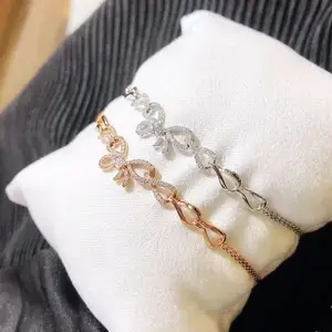 2020 nueva llegada de joyas de moda arco forma elegante pulsera de cadena de diamante Natural 18K pulsera de oro