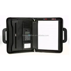 Custom zipper Leather business portfolio Case With Handle for Tablet