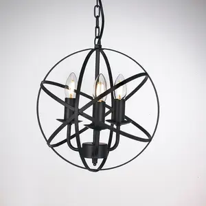 Lustre industriel rustique Vintage Style LOFT rétro en fer forgé, Cage à sphère en métal, Globe rond, 3 lumières