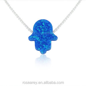 Collar con Colgante de Ópalo Azul Indio <span class=keywords><strong>Hamsa</strong></span> para Niñas y Mujeres, Cadena de Acero Inoxidable con Eslabones Bonitos para Aniversarios - Product Image 2