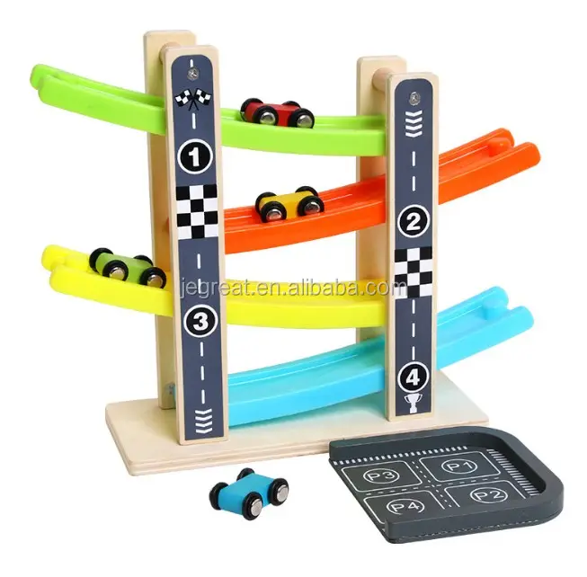 Legno Auto Da Corsa Rampa Set 4 Corsie Pista per I Più Piccoli bambini bambini