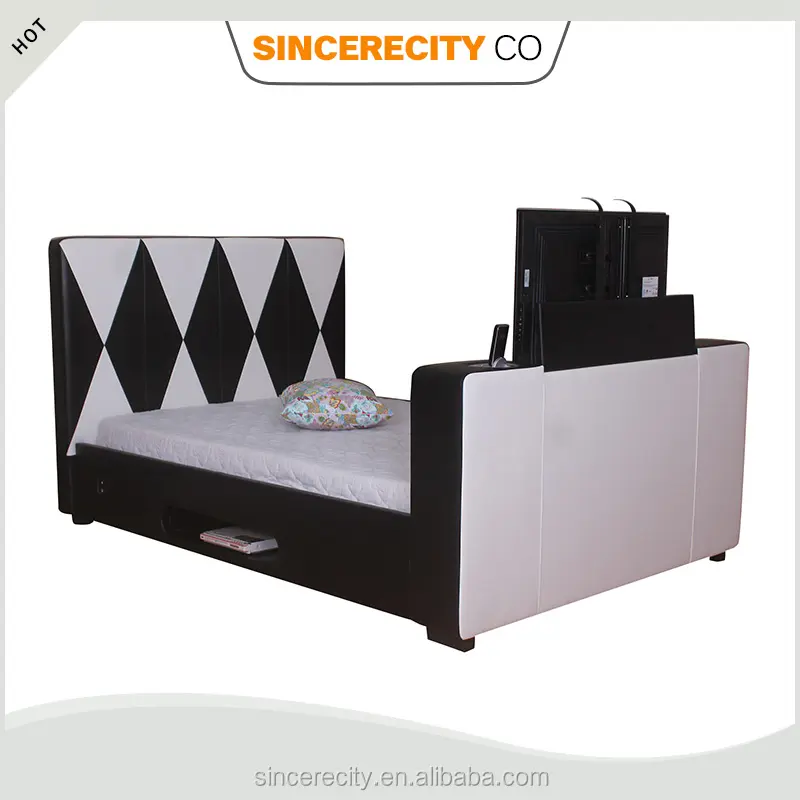 Modern Bedroom Furniture , PU PVC Faux leather Upholstered TV Bed