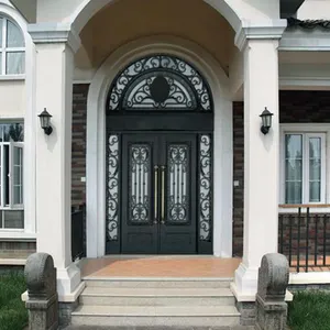 Wholesale Modern Style Grill Design Residential Safety Entry Double Opening Steel Door wrought iron Doors