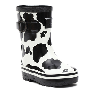 Botas de Agua para Niños con Estampado de Vaca en Blanco y Negro, de Silicona y Goma, con Hebilla Lateral, MOQ Bajo, Disponibles en Línea - Product Image 1