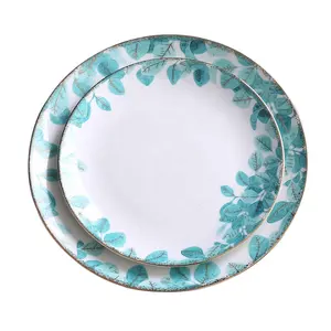 Fashion ceramic green leaf plates porcelain dinnerware serving plates wedding decor dish