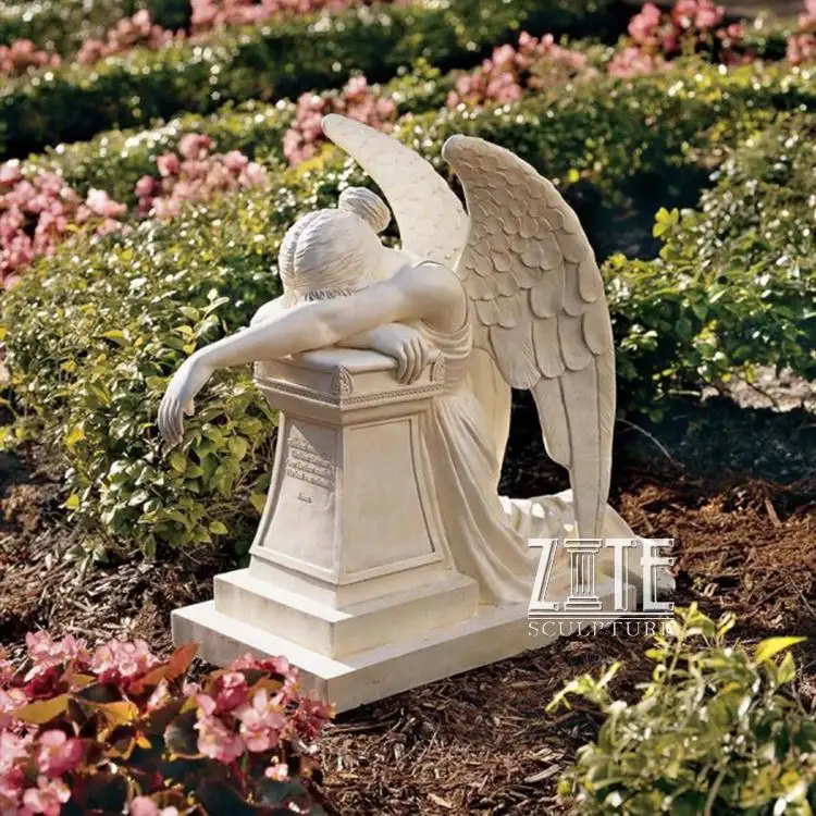 Estatua de Ángel llorón de mármol, Lápida de piedra moderna con alas