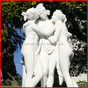 Statue de sœur en pierre naturelle, célèbre figure de déesse, trois gracieux féminine, sculpture en marbre chair - Product Image 3
