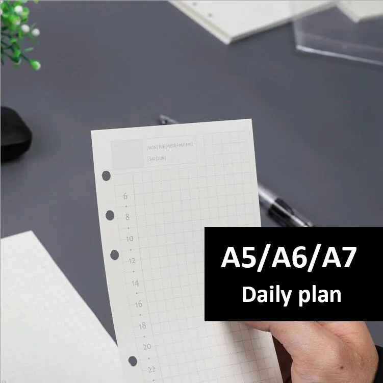 Página interna de papel recarregável, planejador diário a5/a6, 45 folhas
