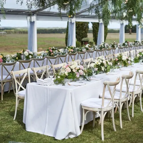 Antique wholesale wedding chairs indoor birch oak cross X back wood wedding banquet chair