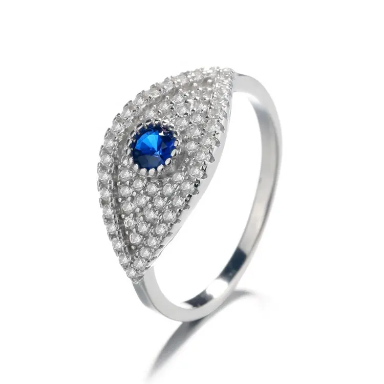 الجملة أنيقة 925 الاسترليني والفضة والمجوهرات عصابة الأزياء الأزرق خاتم من الياقوت الأزرق