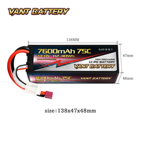 Batterie Lipo Vant 4S 14.8V 7600mAh 75C Boîtier rigide avec connecteur Deans pour voiture RC Bateau Camion Hélicoptère Avion