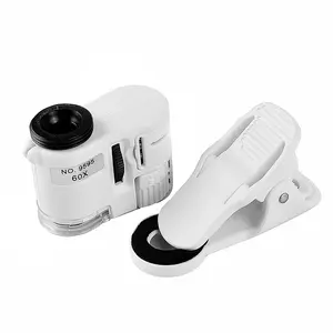 यूनिवर्सल क्लिप प्रकार एलईडी 60X सेलफोन मोबाइल फोन माइक्रोस्कोप, स्मार्टफोन के लिए माइक्रोस्कोप