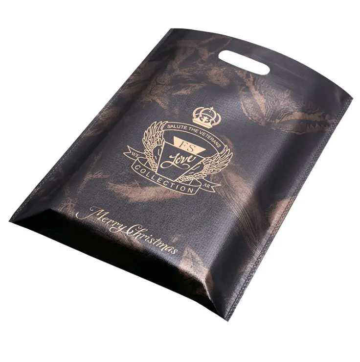 Cheap die cut black handheld bag custom logo printing PP PET Rpet PLA PP laminated non woven fabric shopping bag