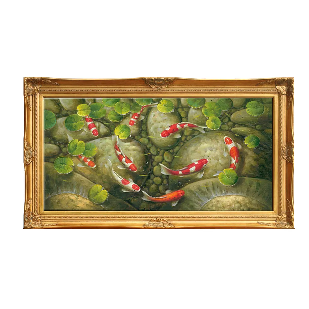 Wholesale Framed Art Gallery Decor Lucky Craft Picture Modern Chinese Koi Fish Painting