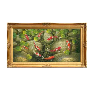 Peinture artisanale porte-bonheur, cadre artistique, décoration, image moderne avec poissons Koi chinois, vente en gros,
