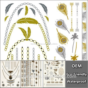 Oro autoadesivo del temporaneo/spalla, braccio/gioielli, collana, piuma/metallico impermeabile falso tatooing arte/CE ys012 - Product Image 1