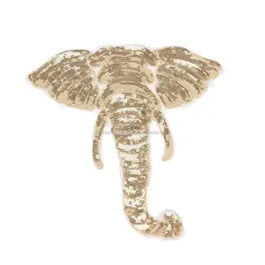 Embroidery Sequin Gold Lace Elephant Shape Sew on Iron on Patches for Clothing DIY Motif Applique