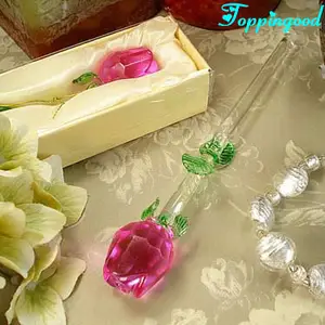 Long Stem Glass Crystal Rose Flower For Wedding Favor Gifts