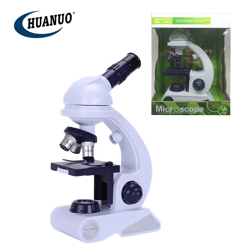 Huanuo Speelgoed Hot Selling Kids 80x-450x Science Education Speelgoed Set Simulatie Kids Microscoop Speelgoed Met Volledige Functie