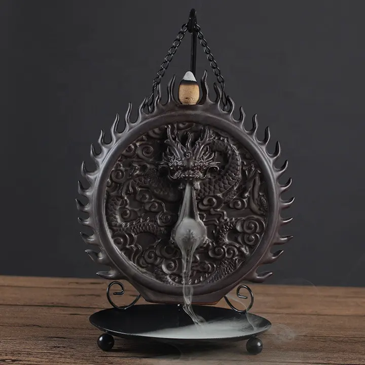 Creative Ceramic Dragon Smoke Backflow Incense Burner Hanging Incense Holder for Backflow Cones Decorative Showpiece
