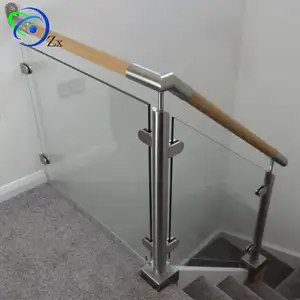 Cheap price Stair glass railings with wood handrail stainless steel 316 or 30 4 deck balcony balustrade Glass panels