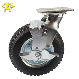 Industrial <span class=keywords><strong>Heavy</strong></span> <span class=keywords><strong>Duty</strong></span> Steel Plate Roller <span class=keywords><strong>Swivel</strong></span> Rodízios Rodas Rígidas De Borracha Pneumática De 8 Polegadas com Freio Lateral