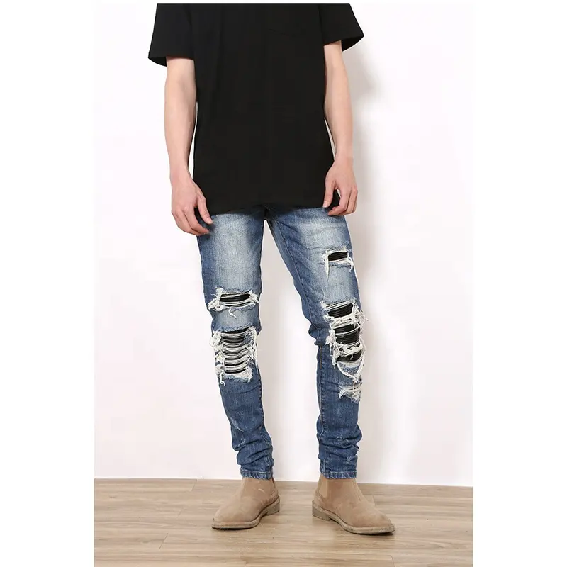 OEM new style ripped pent style stock dropshipping men biker skinny jeans