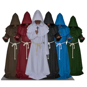 Coldker Medieval Hooded Monk Renaissance Priest Robe Costume Cosplay 6 colors S-2XL