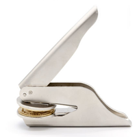 Sello de Metal Personalizable con Logotipo en Relieve, Autoentintable, con Punta de Acero para Uso en Oficina y Bodas, con Diseño de Pluma Estilográfica Dorada