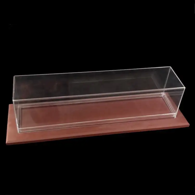 Personalizzato trasparente di grandi dimensioni in acrilico casella di visualizzazione scatola di acrilico con base in legno produttore