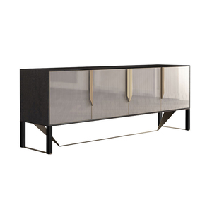 Aparador de ébano negro con patas doradas de 4 puertas de lujo - Product Image 1
