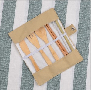 Gran oferta de <span class=keywords><strong>cubiertos</strong></span> de bambú, 7 unids/set con tenedores, cuchara, cuchillo, palillos, paja de bambú y limpiador de cepillos - Product Image 5