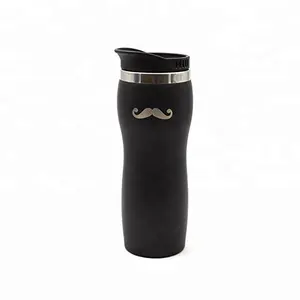 Tasse à moustache en acier inoxydable, 450ml, avec revêtement en caoutchouc