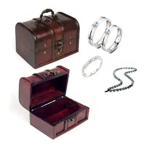 高品质迷你工艺木制海盗珠宝收纳盒案例持有人复古宝箱