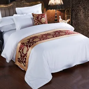 सबसे बेच आइटम रानी आकार 300 धागा सफेद 100% कपास होटल बिस्तर लक्जरी बिस्तर चादरें सेट